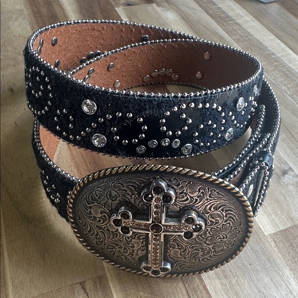 Nocona Accessories - Nocona Black Leather Studded Belt with Nocona Cross Buckle Size M